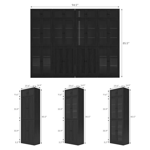 85.5" Bookcase Set with Glass Doors (4-Piece)