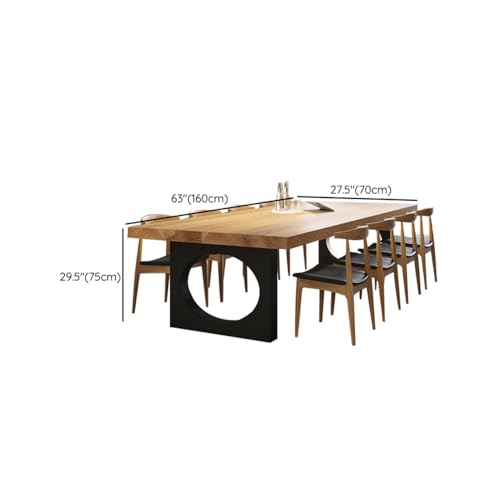 LITFAD Dining Table with Natural Timber Top and Metal Base Standard Height Kitchen Table Modern Simple Restaurant Tables Rectangular Office Desk