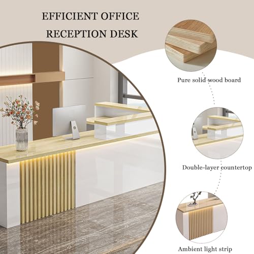 L-Shaped Reception Desk with LED Lights & Lockable Drawer