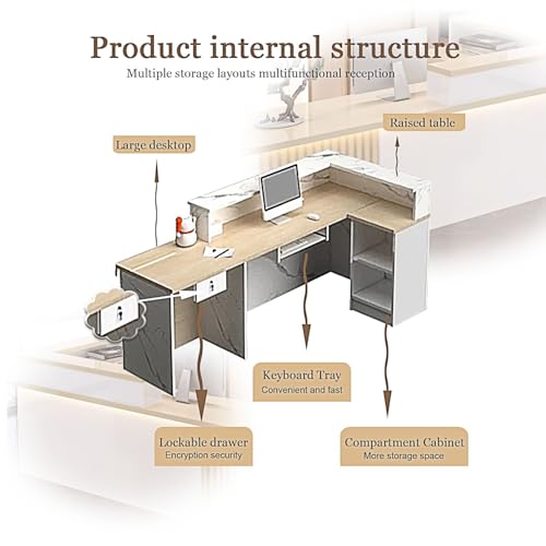 L-Shaped Reception Desk with LED Lights & Lockable Drawer