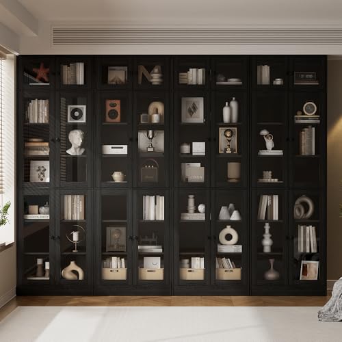 85.5" Bookcase Set with Glass Doors (4-Piece)