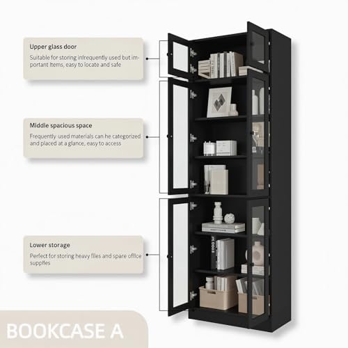 85.5" Bookcase Set with Glass Doors (4-Piece)