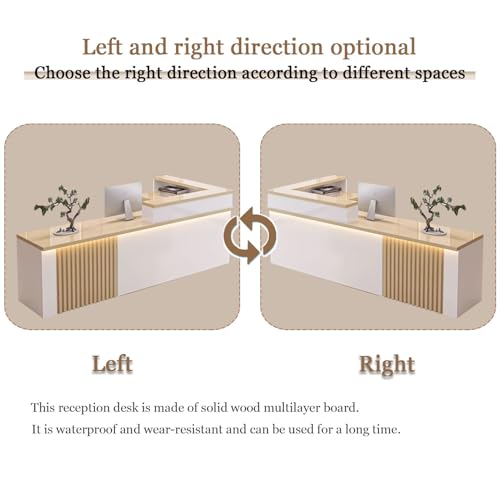 L-Shaped Reception Desk with LED Lights & Lockable Drawer