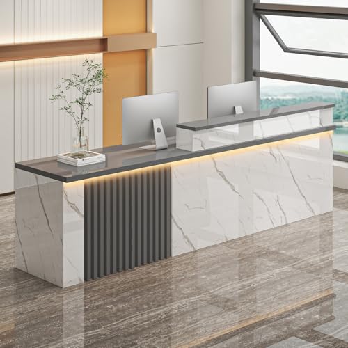L-Shaped Reception Desk with LED Lights & Lockable Drawer