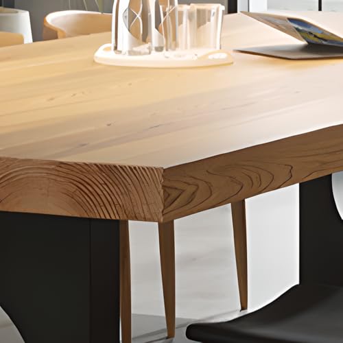 LITFAD Dining Table with Natural Timber Top and Metal Base Standard Height Kitchen Table Modern Simple Restaurant Tables Rectangular Office Desk