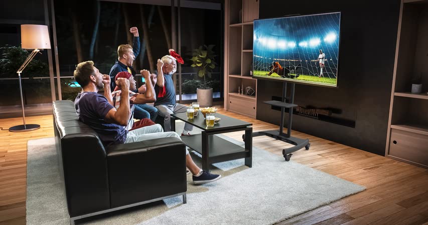 Height-Adjustable Mobile TV Mount with Shelf for 55–100" TVs