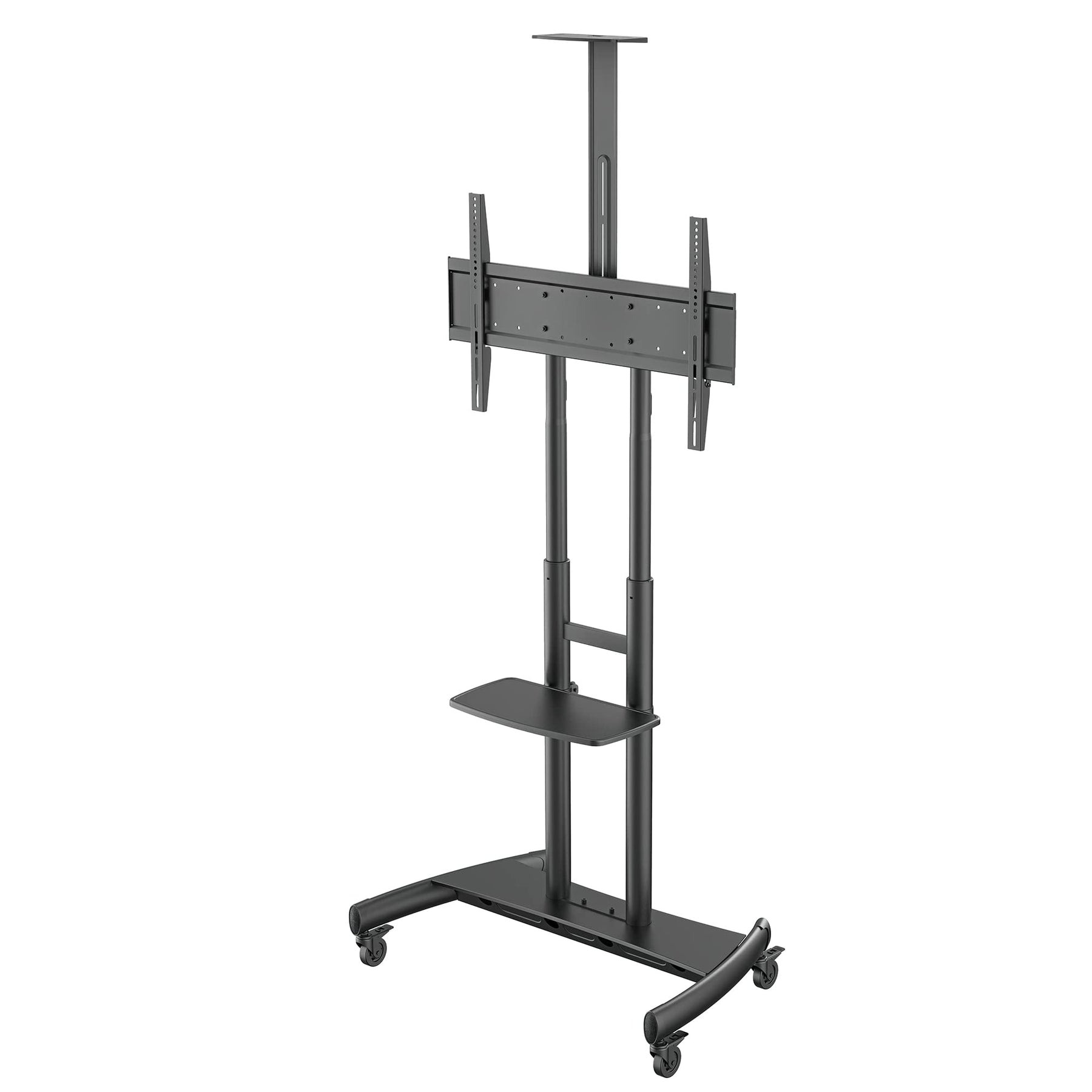 Height-Adjustable Mobile TV Mount with Shelf for 55–100" TVs