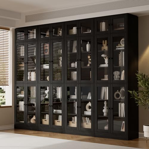 85.5" Bookcase Set with Glass Doors (4-Piece)