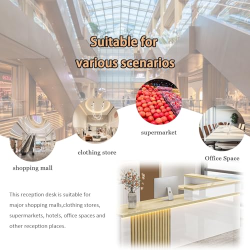 L-Shaped Reception Desk with LED Lights & Lockable Drawer