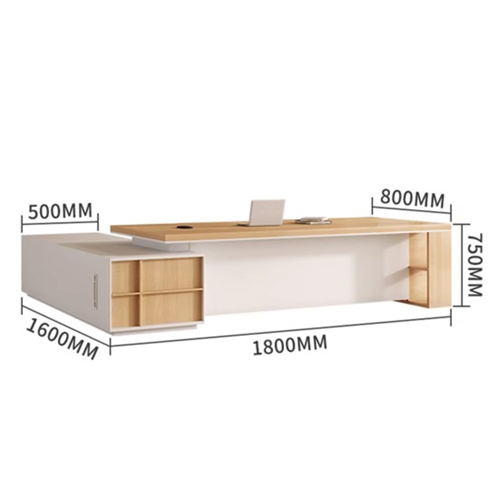 Wood L-Shaped Executive Desk with Cabinet