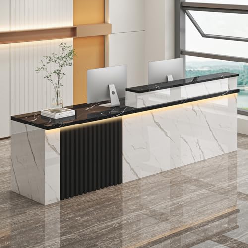 L-Shaped Reception Desk with LED Lights & Lockable Drawer