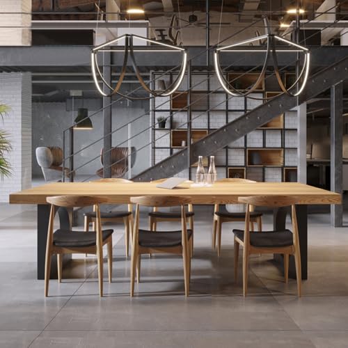 LITFAD Dining Table with Natural Timber Top and Metal Base Standard Height Kitchen Table Modern Simple Restaurant Tables Rectangular Office Desk