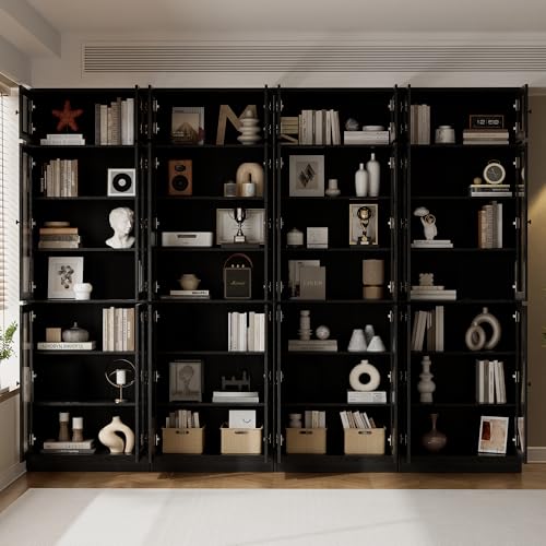 85.5" Bookcase Set with Glass Doors (4-Piece)