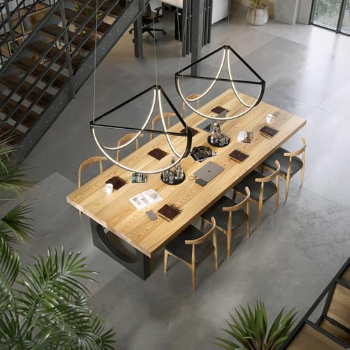 LITFAD Dining Table with Natural Timber Top and Metal Base Standard Height Kitchen Table Modern Simple Restaurant Tables Rectangular Office Desk