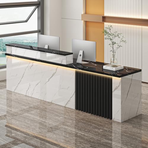 L-Shaped Reception Desk with LED Lights & Lockable Drawer