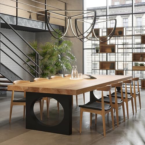 LITFAD Dining Table with Natural Timber Top and Metal Base Standard Height Kitchen Table Modern Simple Restaurant Tables Rectangular Office Desk