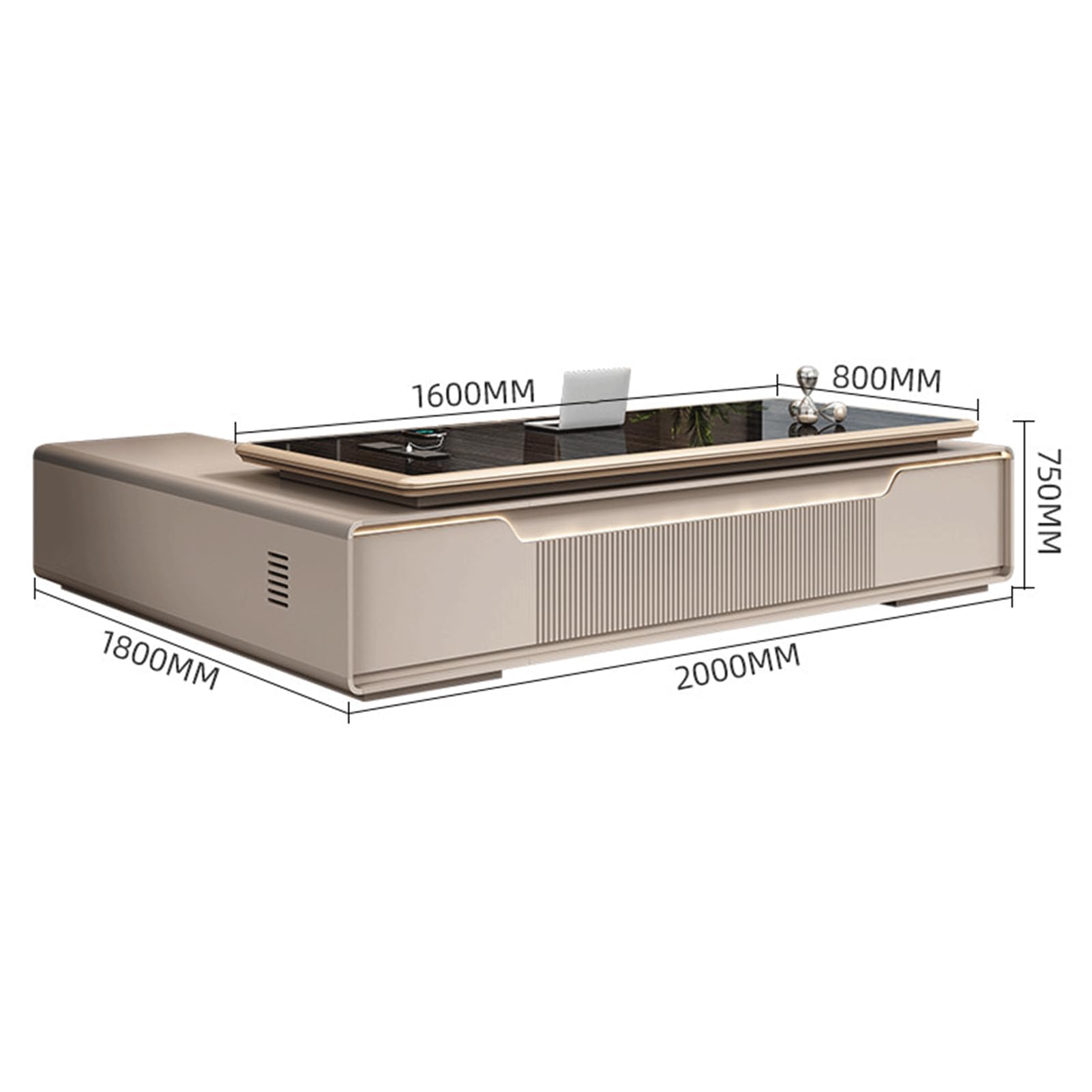 Height-Adjustable L-Shaped Executive Desk with Storage Shelf