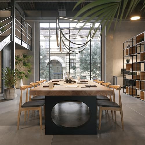 LITFAD Dining Table with Natural Timber Top and Metal Base Standard Height Kitchen Table Modern Simple Restaurant Tables Rectangular Office Desk