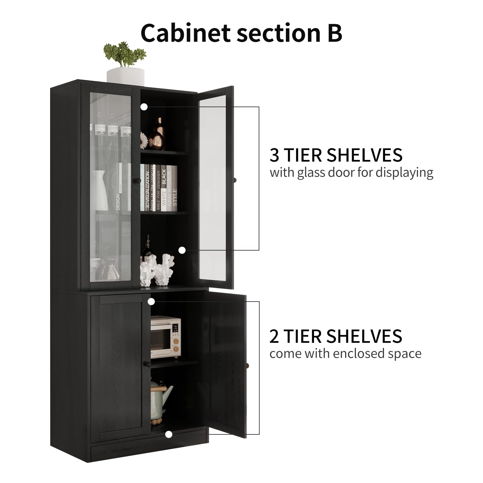 File Cabinet with Bookshelf & Glass Doors