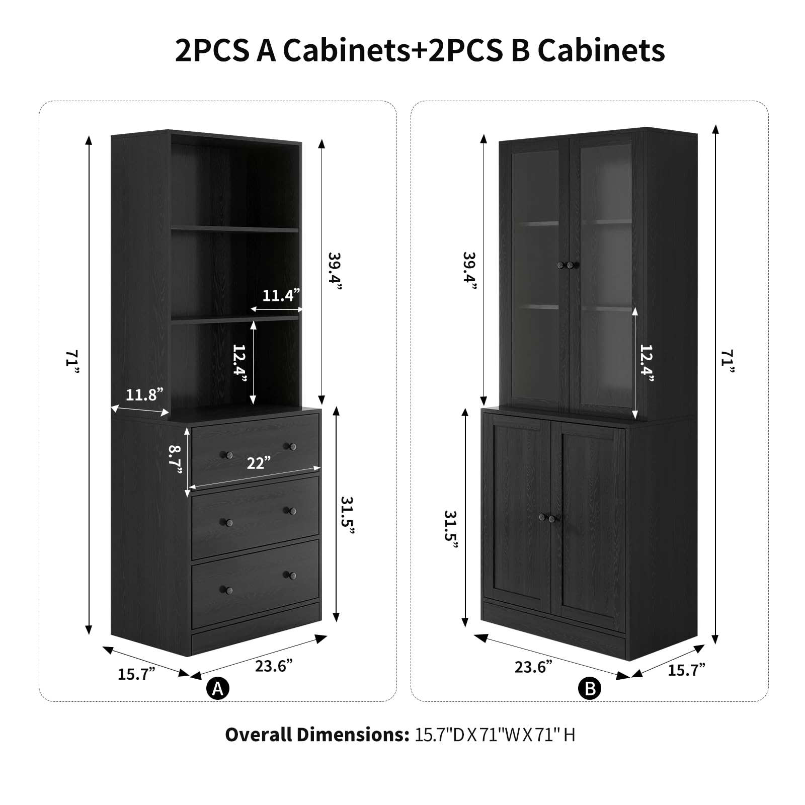 File Cabinet with Bookshelf & Glass Doors