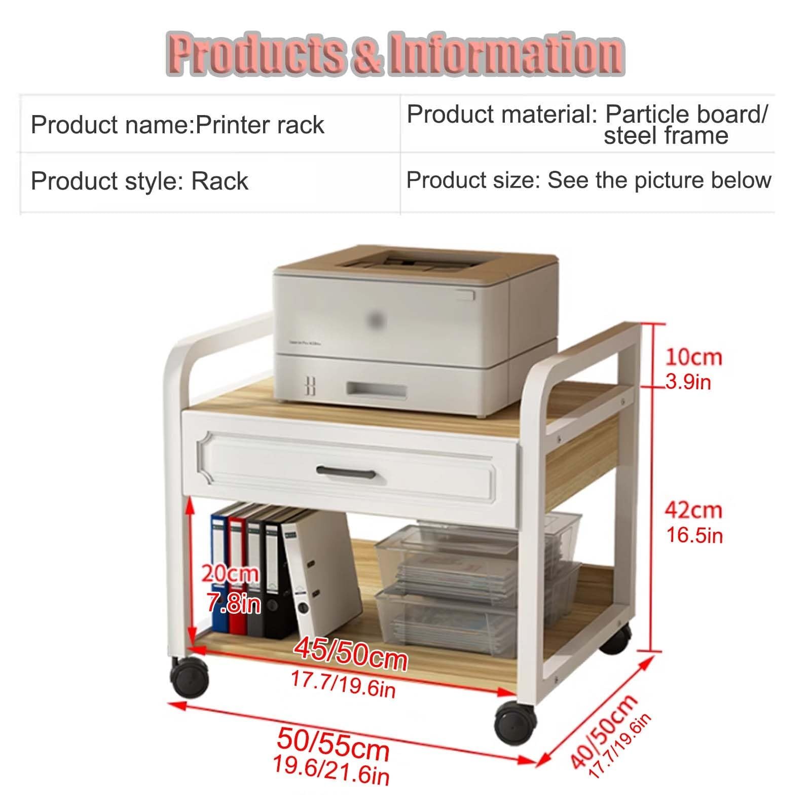 2-Tier Mobile Printer Stand with Drawer