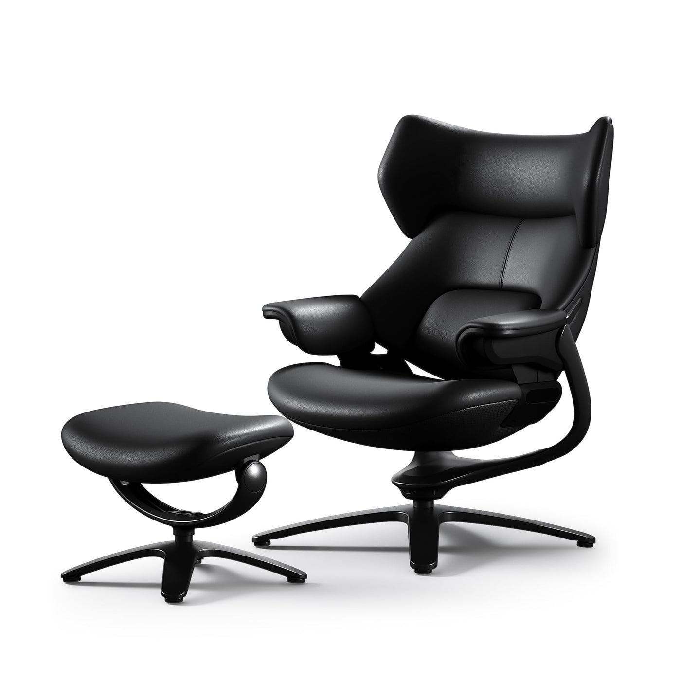 Genuine Leather Reclining Swivel Chair with Ottoman