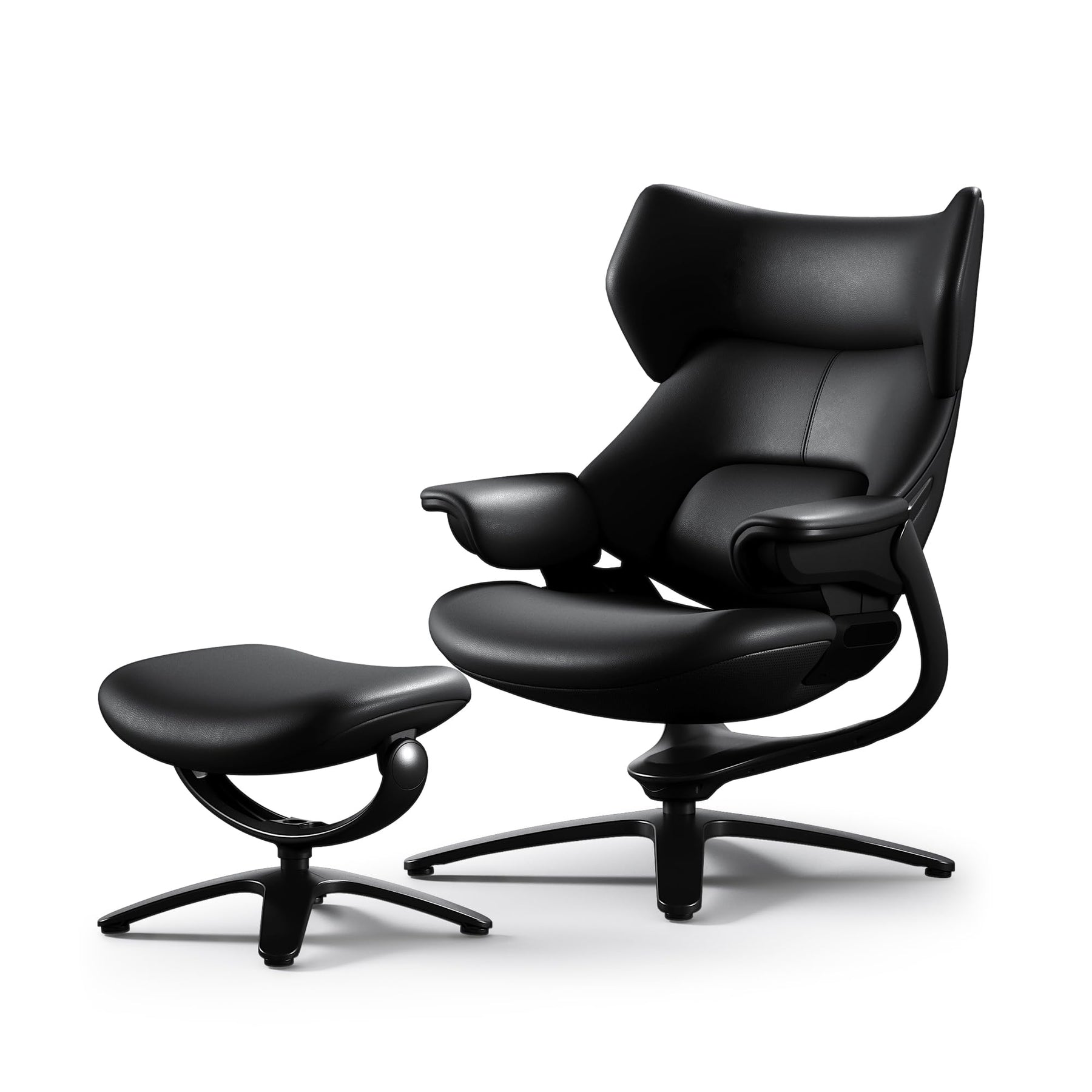 Genuine Leather Reclining Swivel Chair with Ottoman
