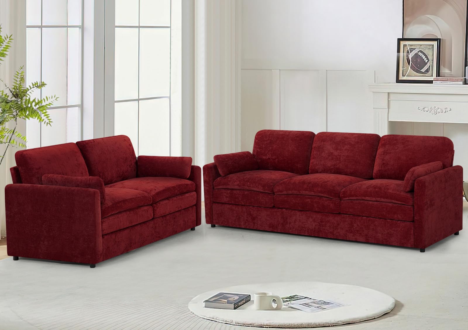 Lesofair Chenille Sofa Set with Thicker Cushions