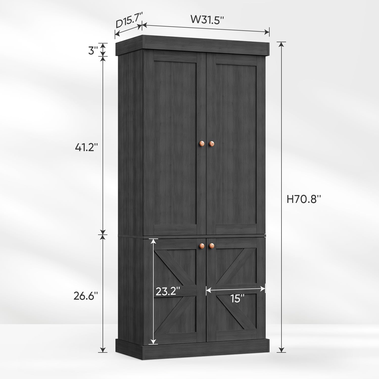 70.8" Farmhouse Bookcase with Glass Doors