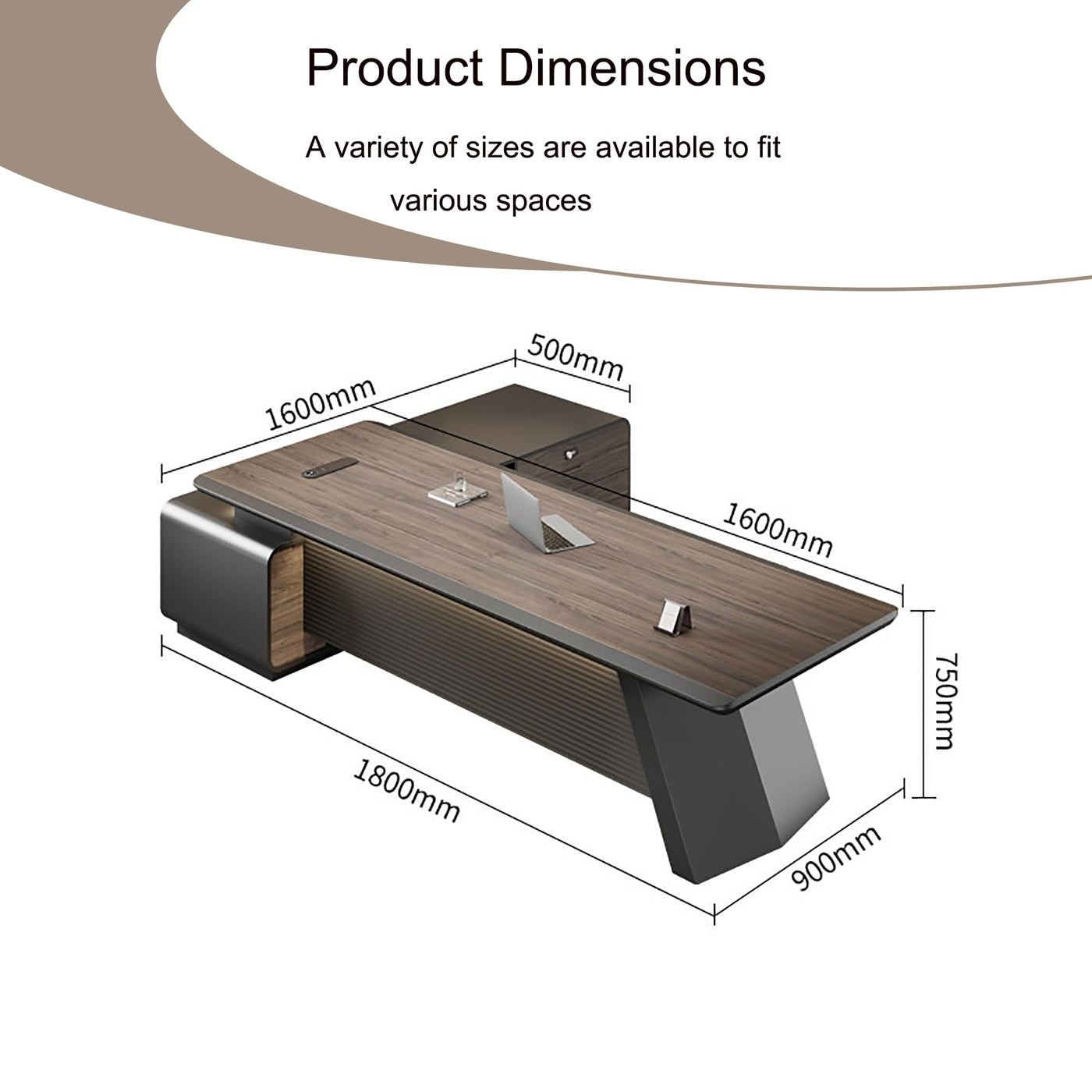 L-Shaped Executive Desk with Locking Cabinet