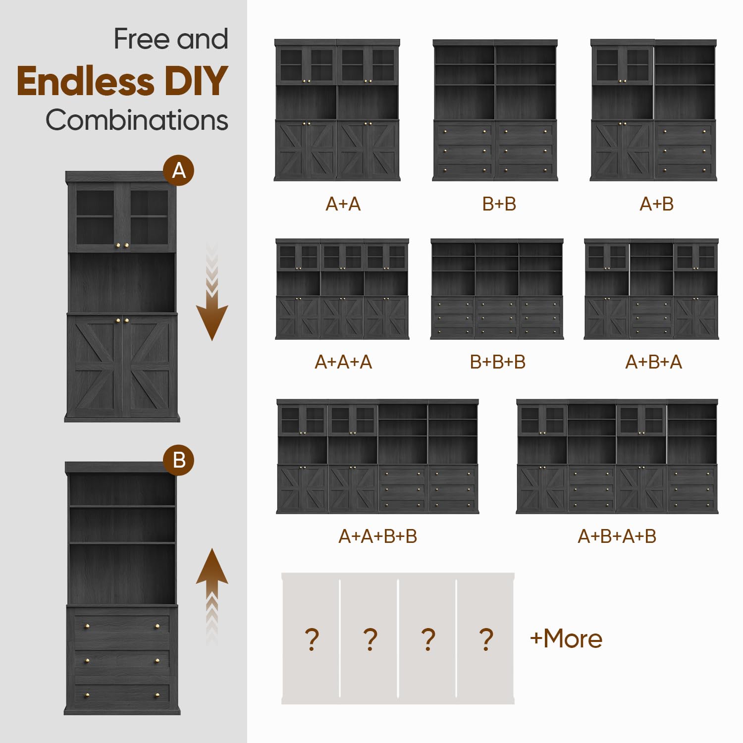Lynsunix 71" Tall Modular Farmhouse Bookcases-PO（260515