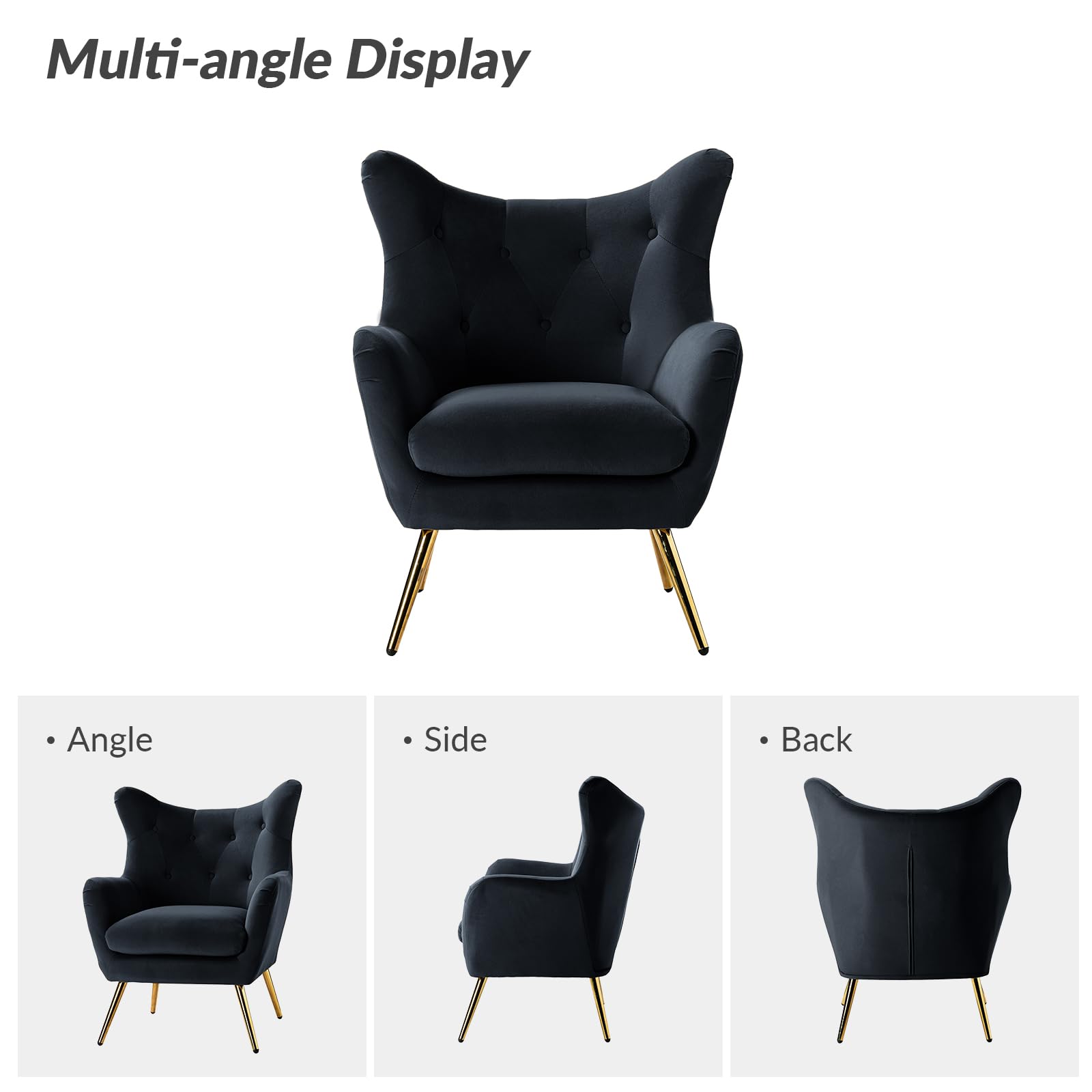 Velvet Wingback Accent Chair with Gold Legs