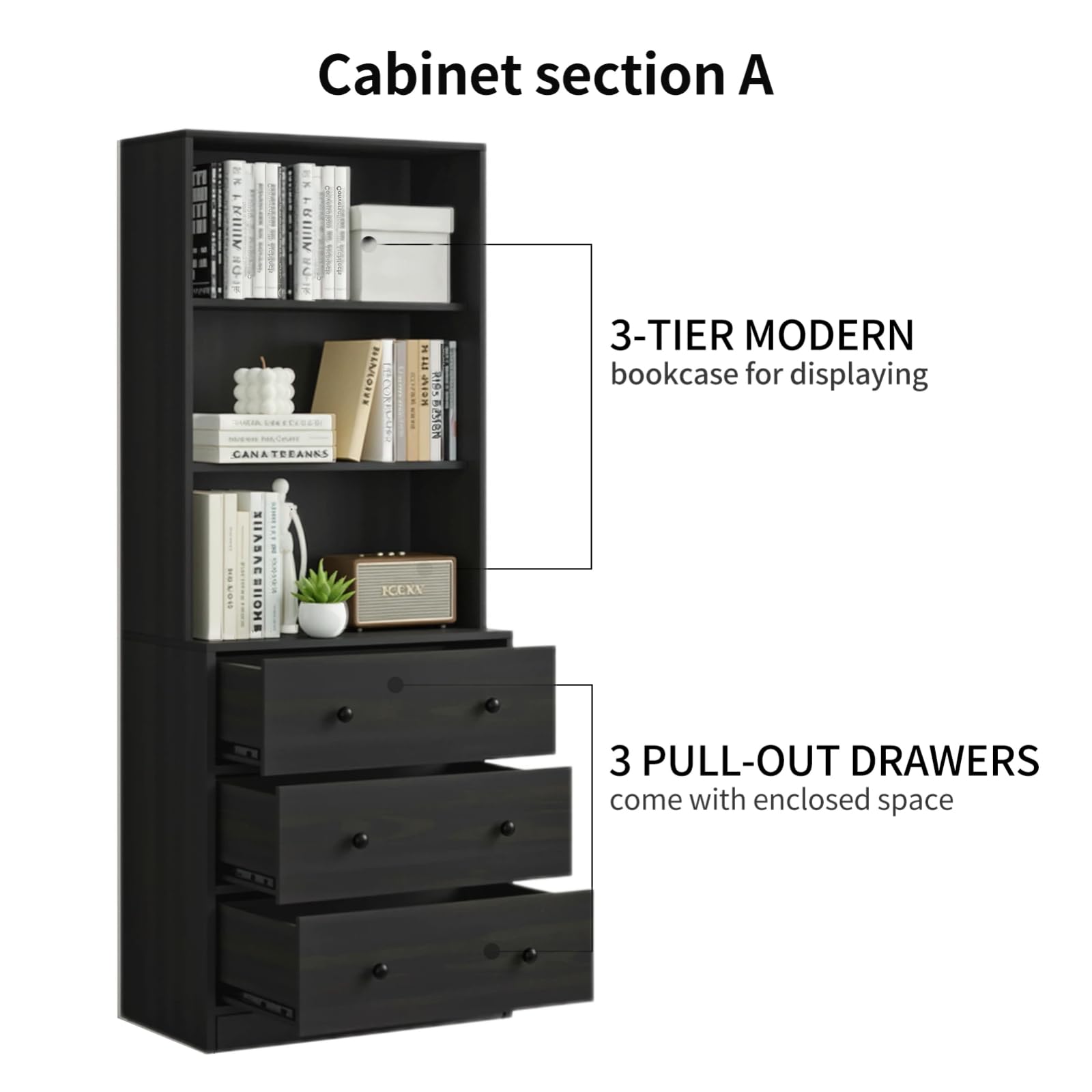 71" Bookshelf with Drawers & Glass Doors