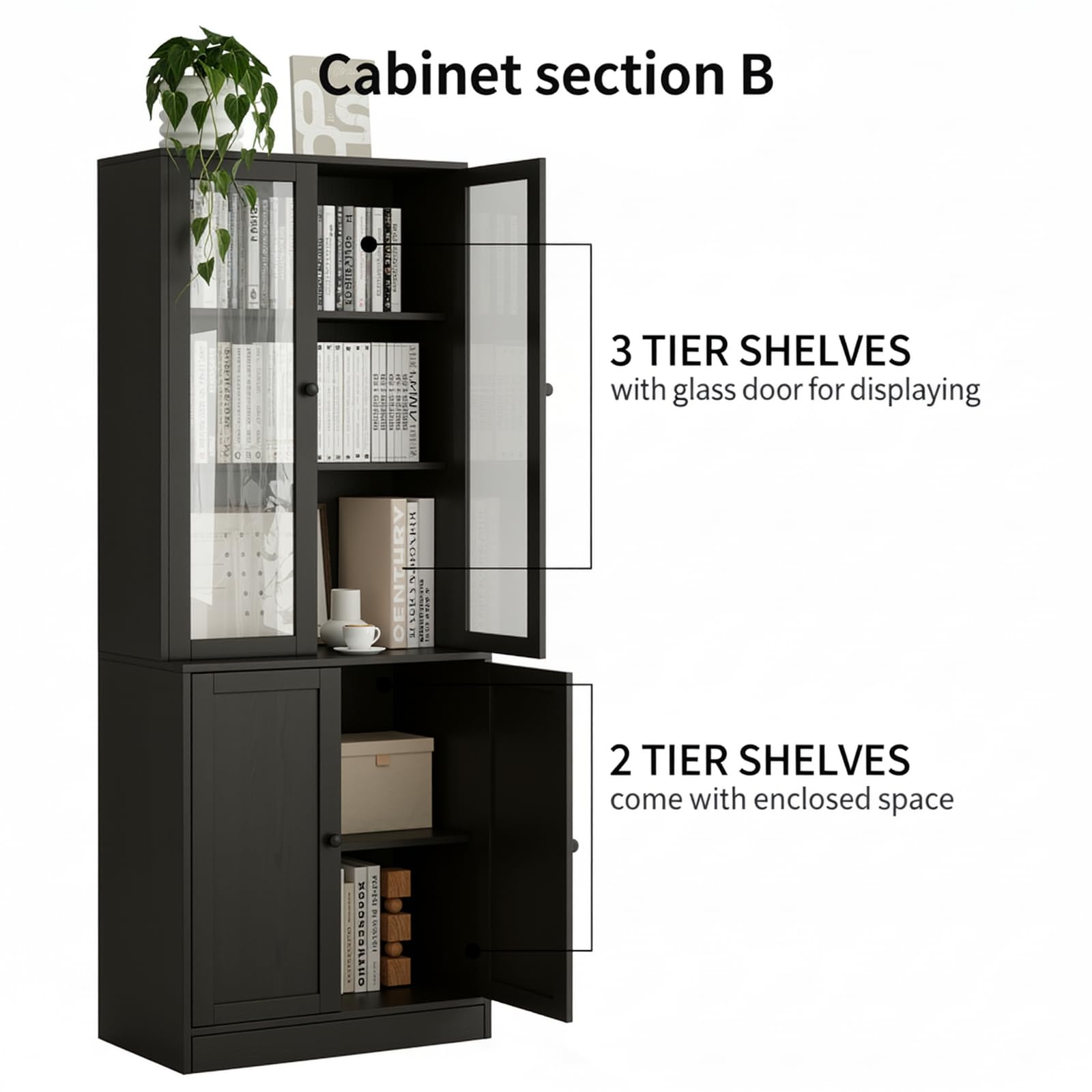 71" Bookshelf with Drawers & Glass Doors