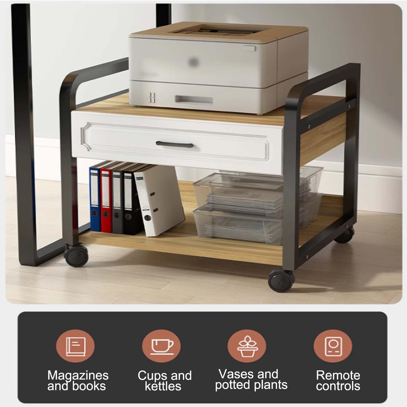 2-Tier Mobile Printer Stand with Drawer