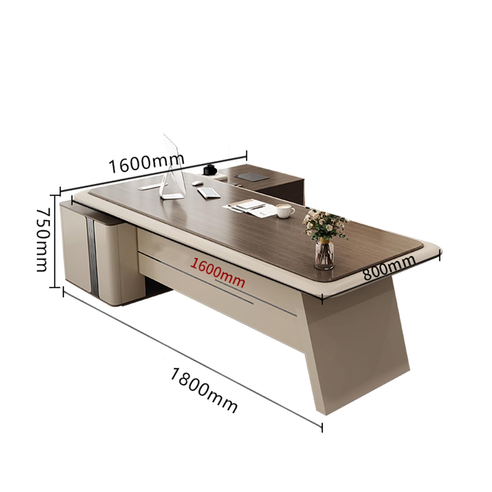 L-Shaped Executive Desk with File Cabinet