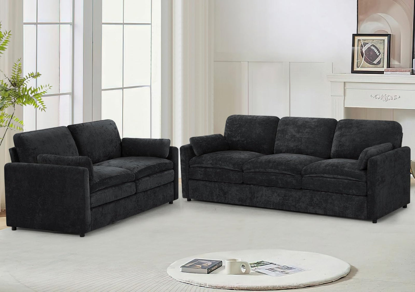 Lesofair Chenille Sofa Set with Thicker Cushions