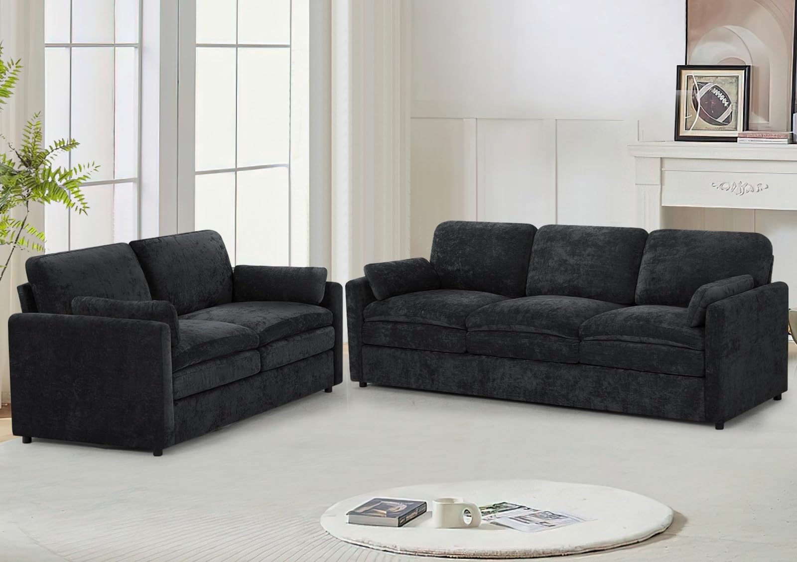 Lesofair Chenille Sofa Set with Thicker Cushions
