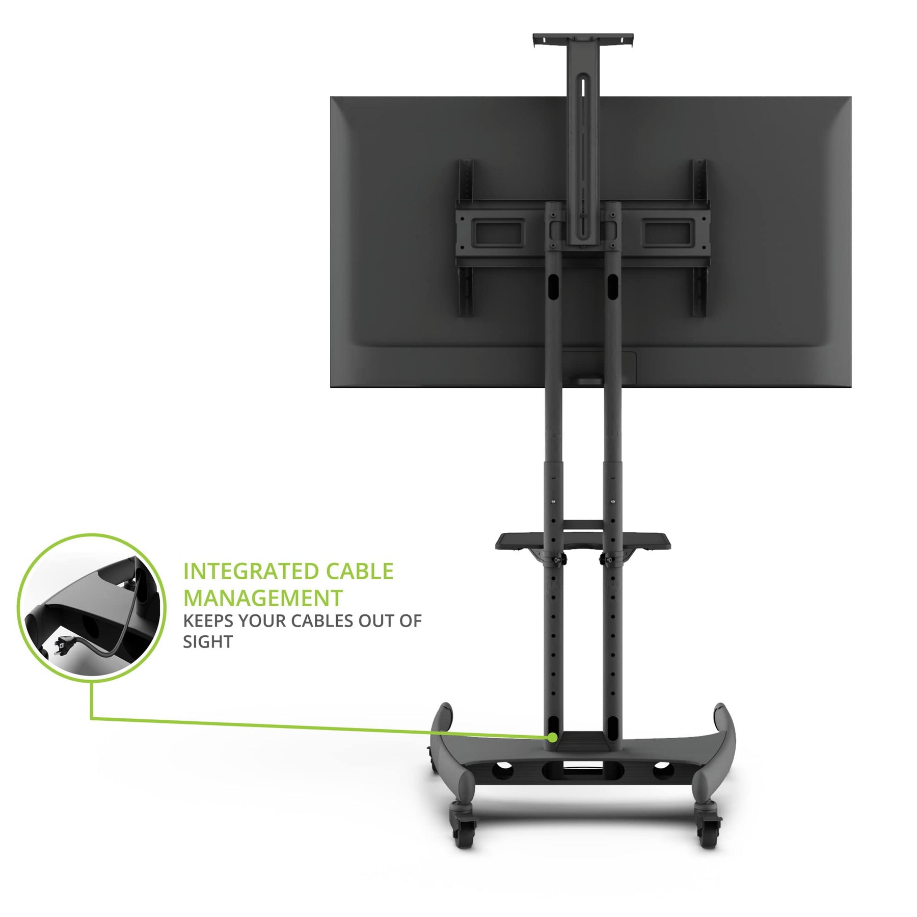 Height-Adjustable Mobile TV Mount with Shelf for 55–100" TVs