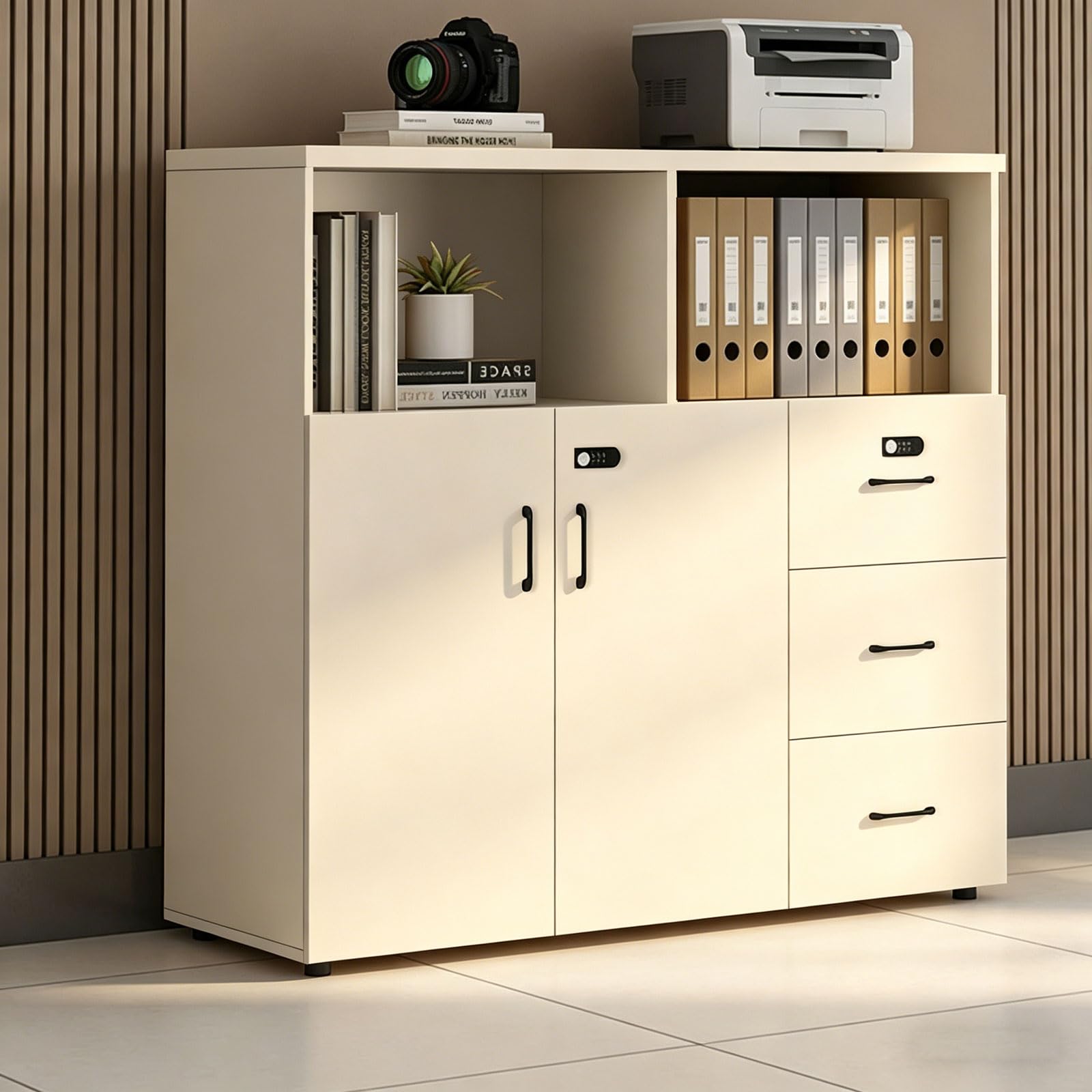 File Cabinet with Password Lock & Storage Shelves