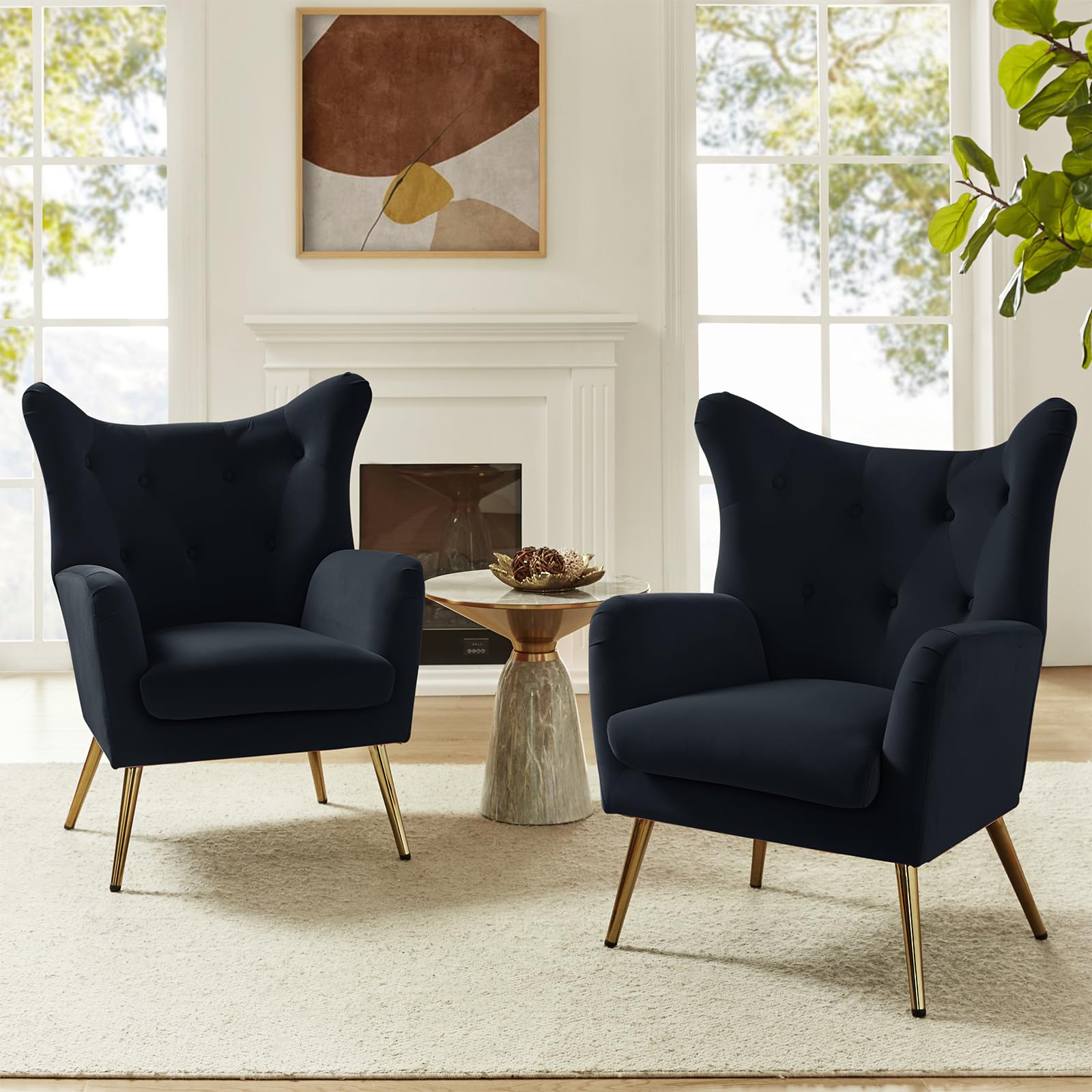 Velvet Wingback Accent Chair with Gold Legs