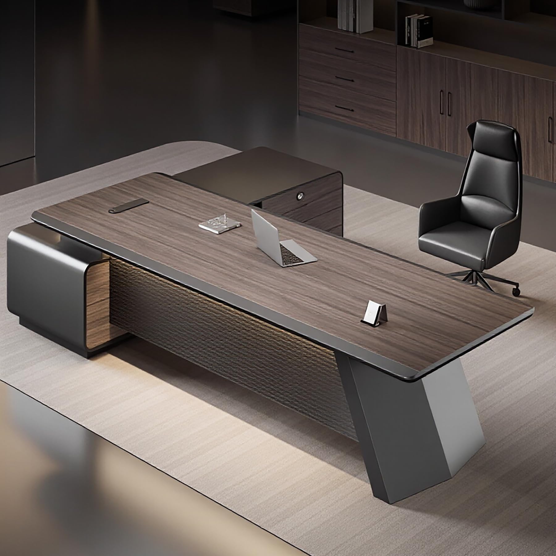 L-Shaped Executive Desk with Locking Cabinet