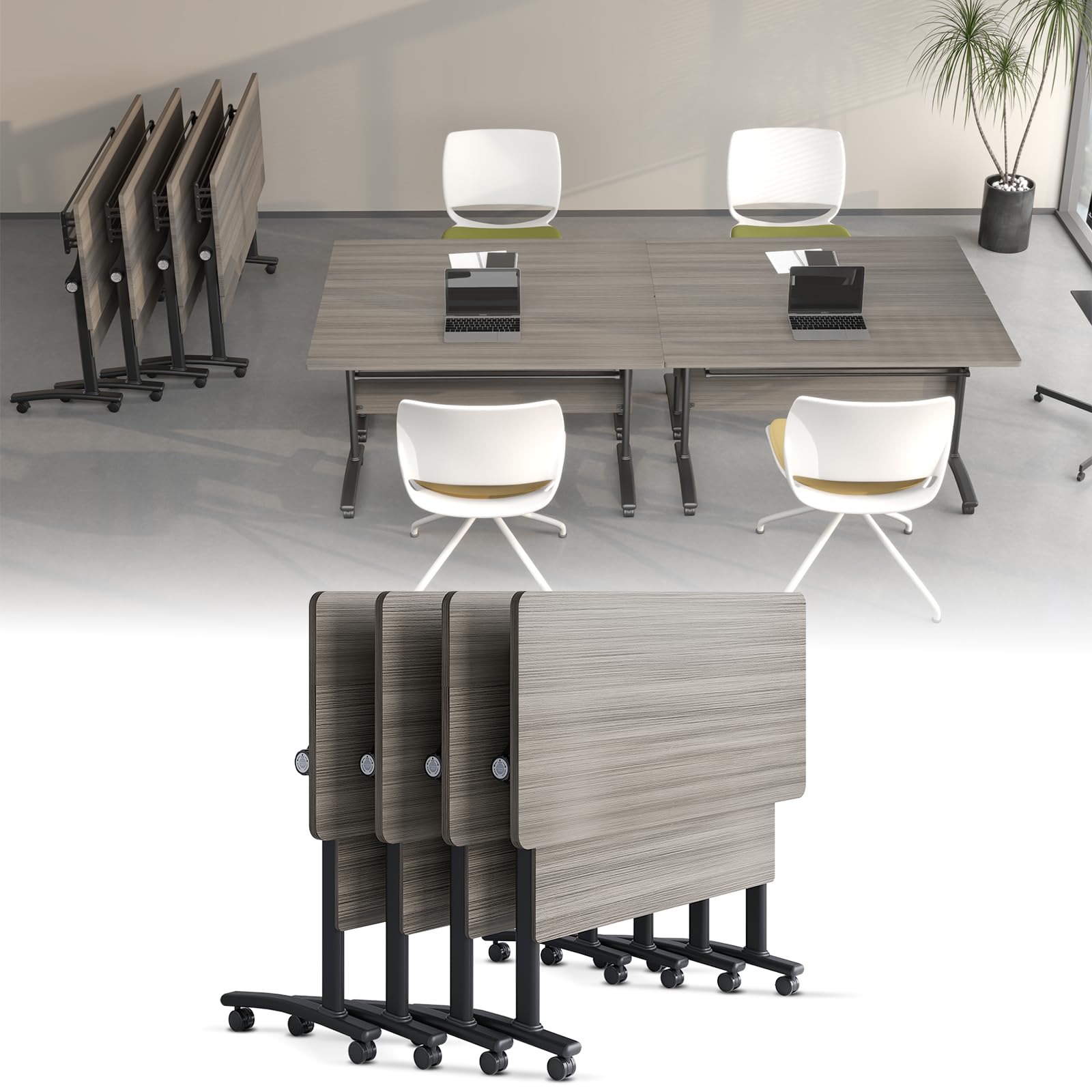 Mobile Folding Conference Table Set for 10–14 People