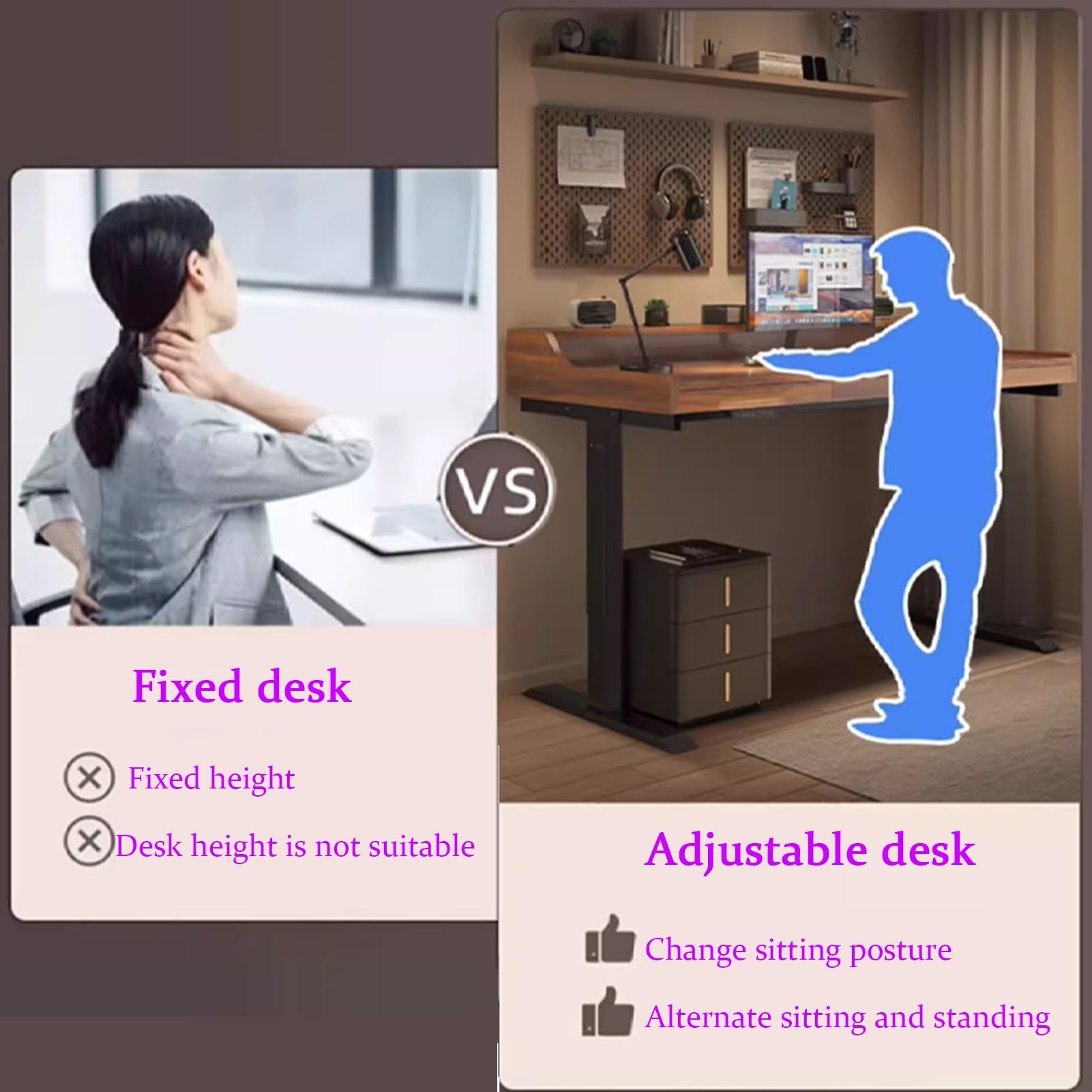 Adjustable Standing Desk with 3 Drawers