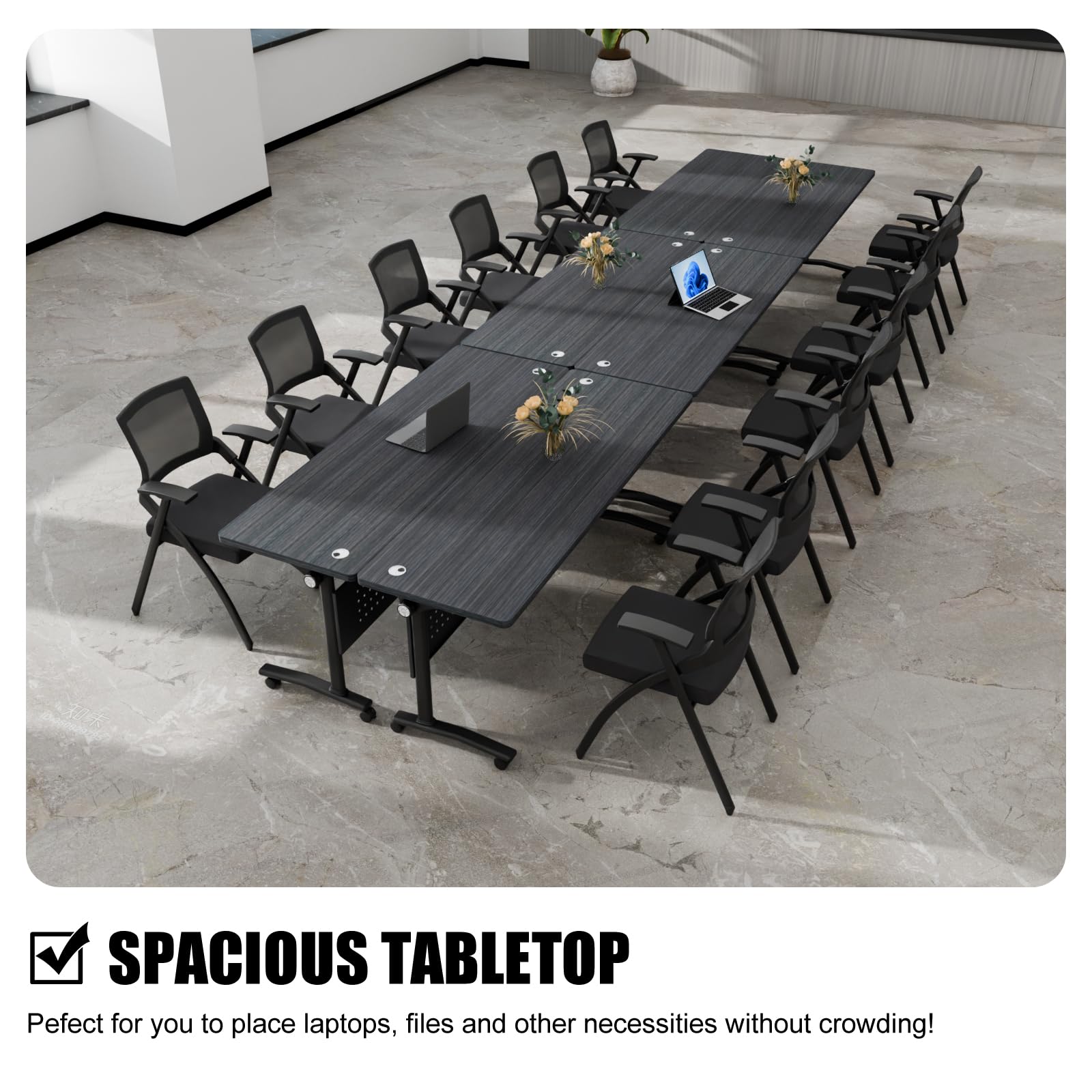 Folding Conference Table with Wheels & Cable Grommets