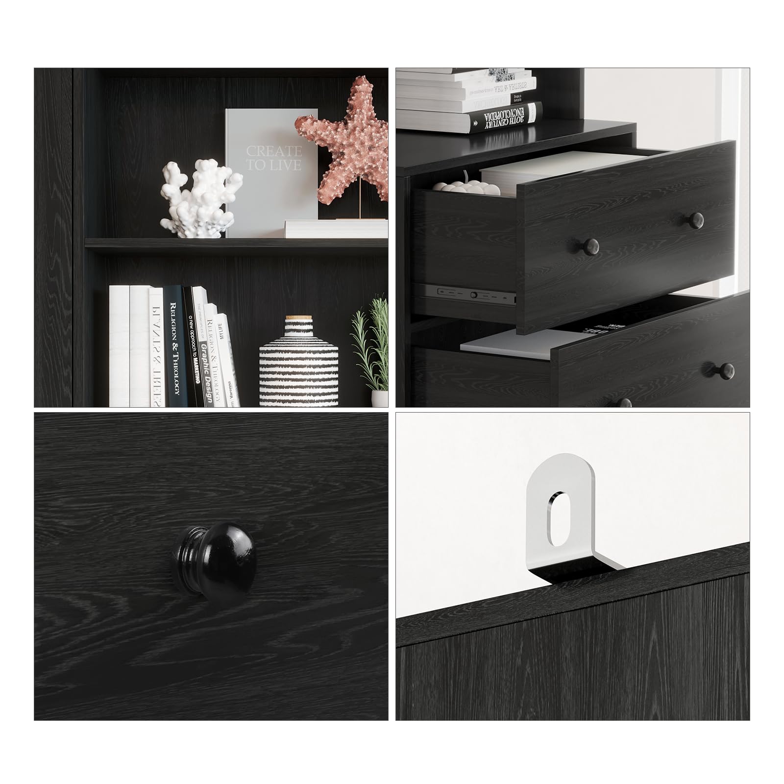 File Cabinet with Bookshelf & Glass Doors