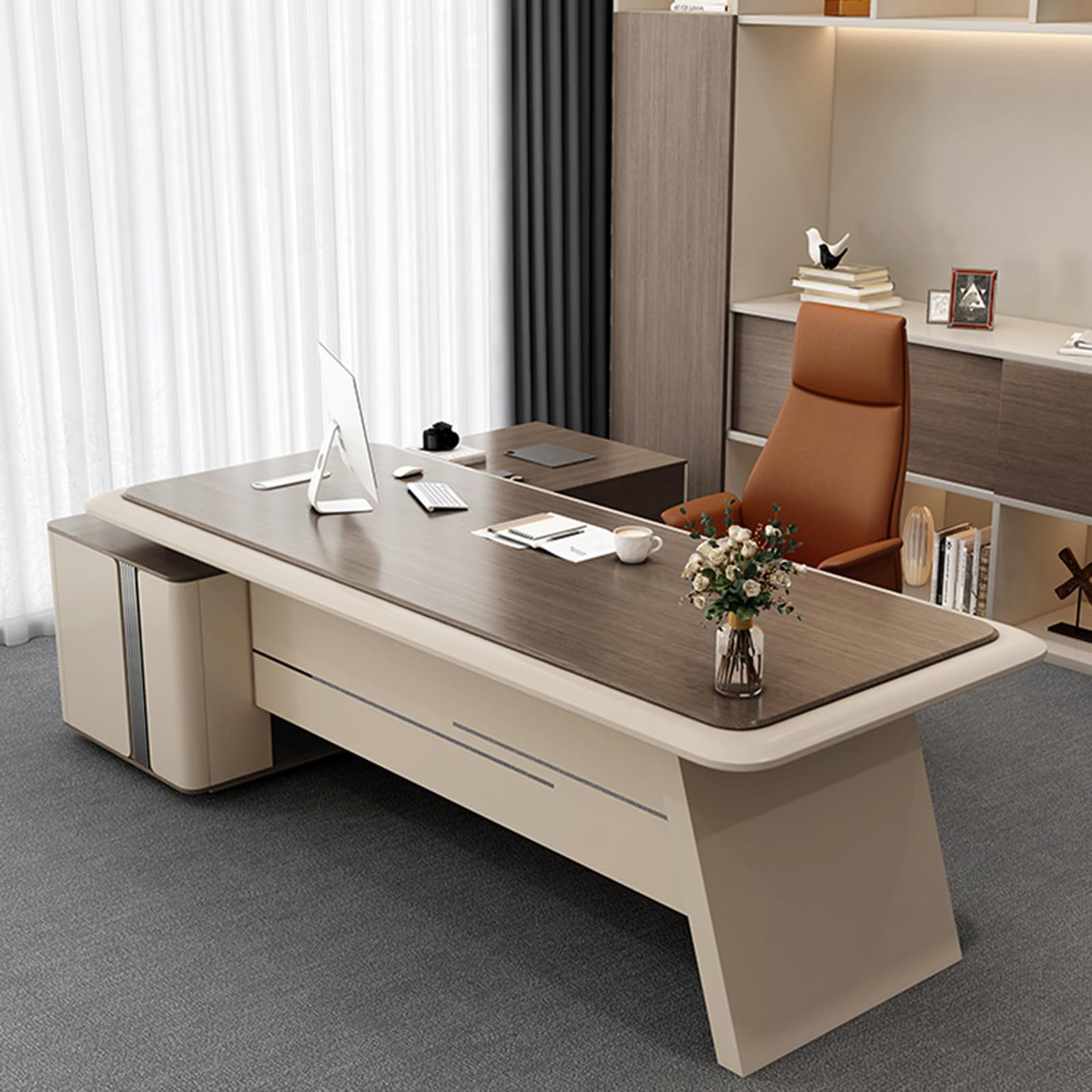 L-Shaped Executive Desk with File Cabinet
