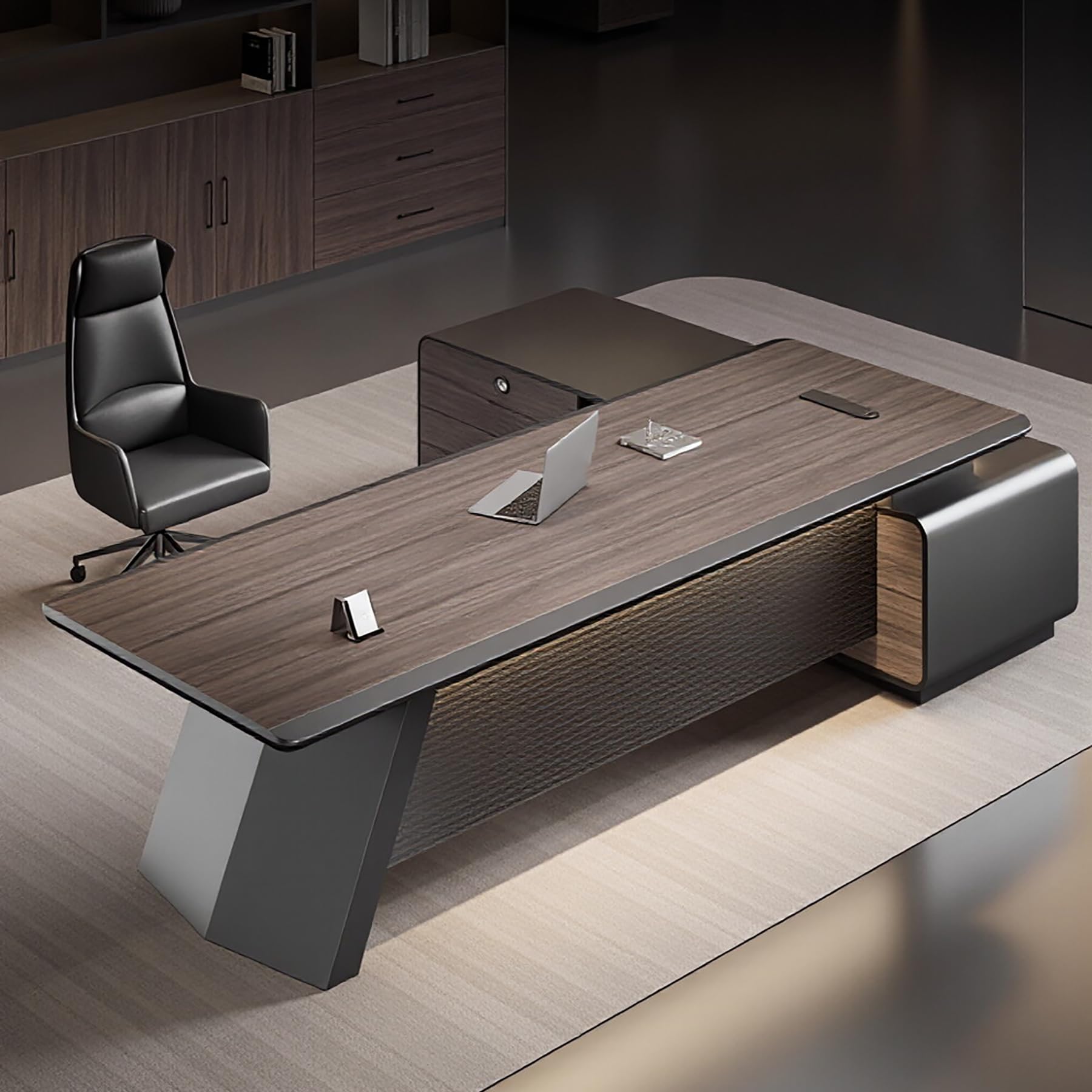L-Shaped Executive Desk with Locking Cabinet