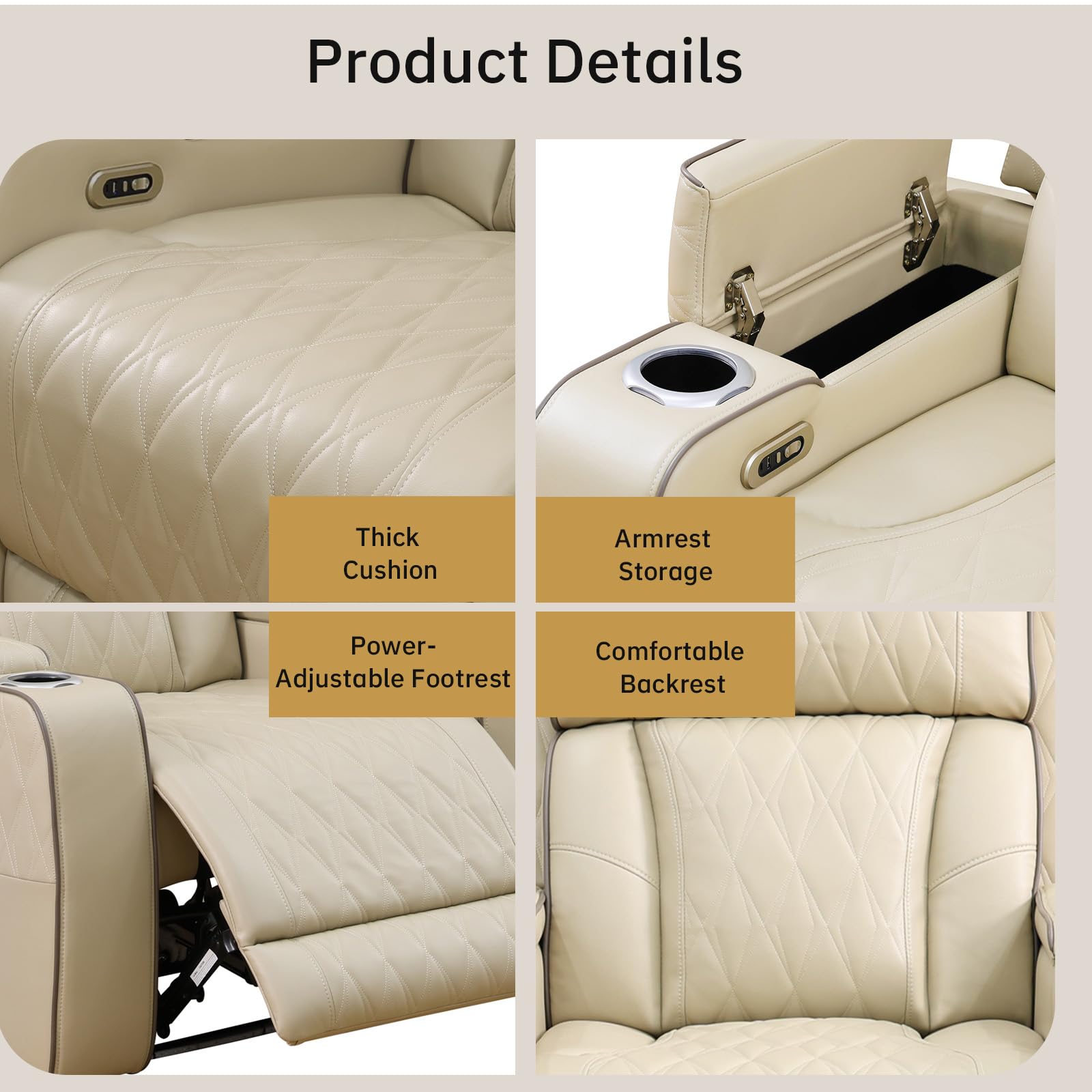 Saxum Tegmen Living Room Furniture Sets, Power Recliner Sectional Sofa with LED Lights