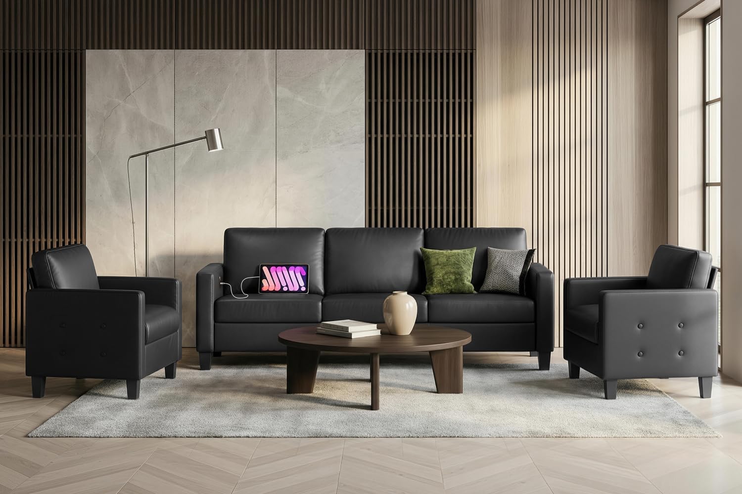 3-Piece Faux Leather Sofa, Loveseat & Accent Chair Set